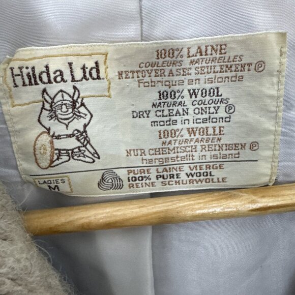 Vintage Hilda Ltd Made In Iceland Virgin Wool Sweater Jacket Coat Women M Boho - Picture 5 of 7